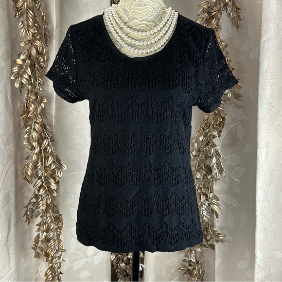 Verve Ami Black Crochet Knit Blouse | L | Scallop Boho Parisian Cottagecore - Picture 1 of 8